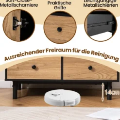 Buffet-Sideboard Mittelalter moderner Aufbewahrungsschrank mit 4 Schubladen & offenem Fach Schwarz