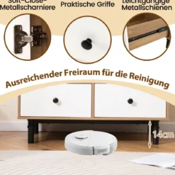 Buffet-Sideboard Mittelalter moderner Aufbewahrungsschrank mit 4 Schubladen & offenem Fach Natur