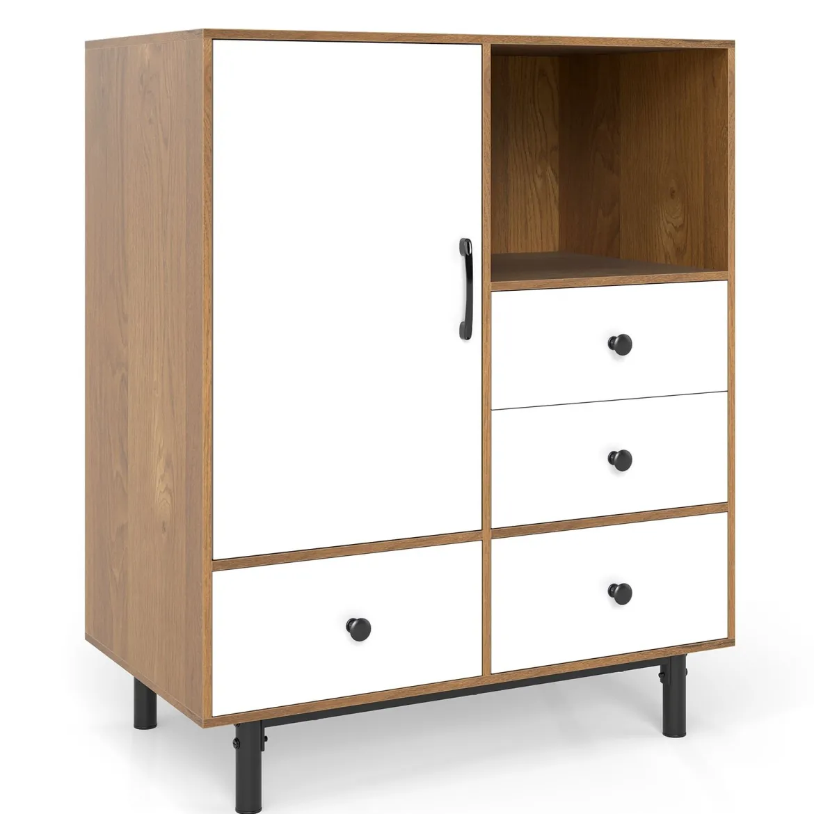 Buffet-Sideboard Mittelalter moderner Aufbewahrungsschrank mit 4 Schubladen & offenem Fach Natur