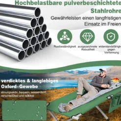 Campingbett Feldbett klappbares Campingbett Einzelbett Faltbett mit Seitentasche 190 x 73 x 42cm Grün