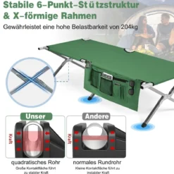 Campingbett Feldbett klappbares Campingbett Einzelbett Faltbett mit Seitentasche 190 x 73 x 42cm Grün