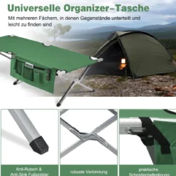 Campingbett Feldbett klappbares Campingbett Einzelbett Faltbett mit Seitentasche 190 x 73 x 42cm Grün