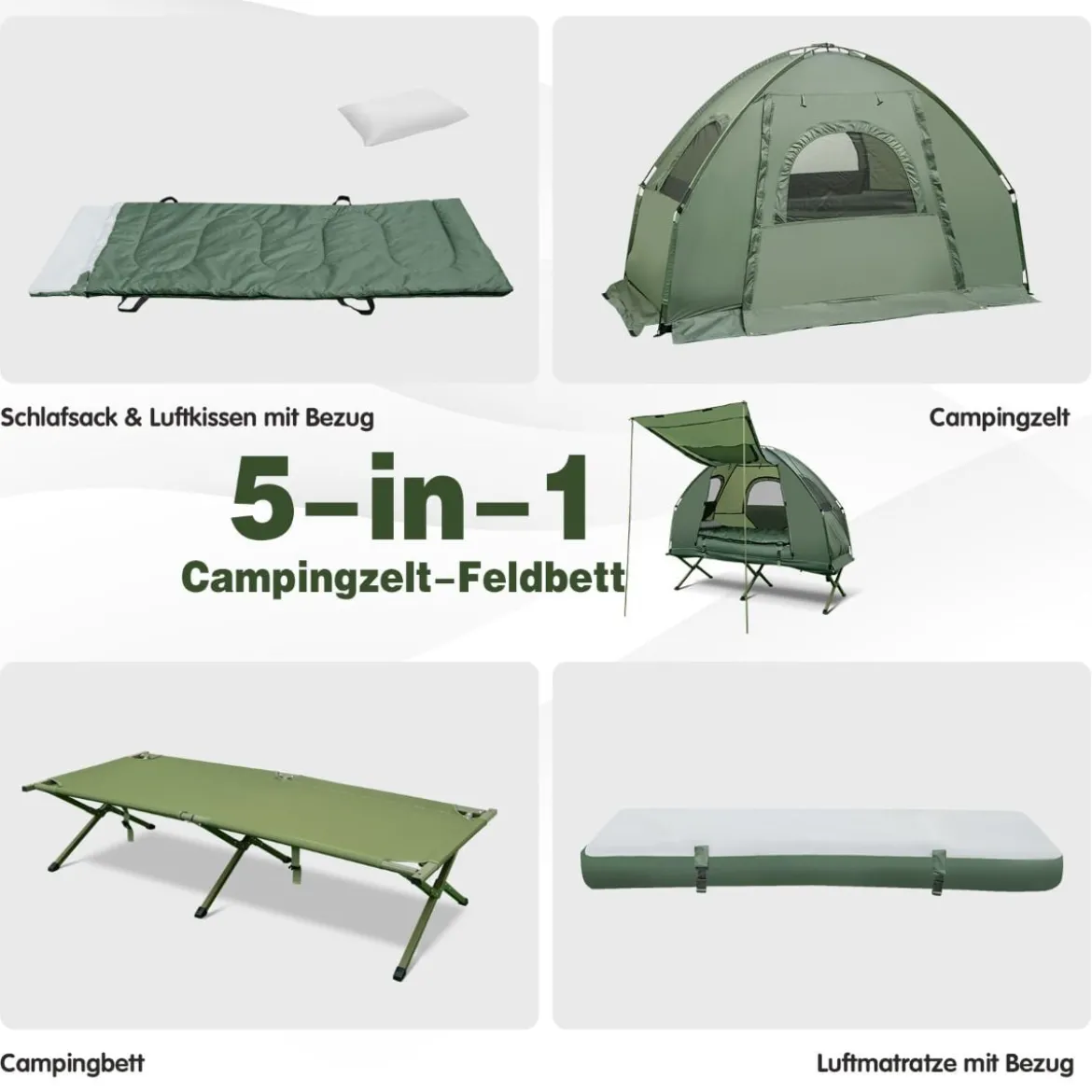 Campingbett mit Vorzelt & Luftmatratze & Schlafsack & Kissen Campingliege mit Tragetasche