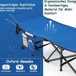 Campingbett Strapazierfähiges Reisebett mit Kopfstütze 190 x 70 x 54 cm Blau