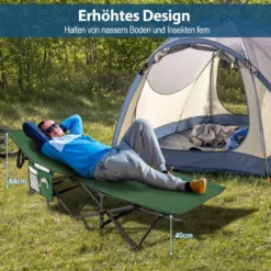 Campingbett Strapazierfähiges Reisebett mit Kopfstütze 190 x 70 x 54 cm Grün