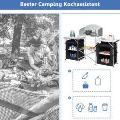 Campingküche 4 Fächer & 3 Bretter Reiseküche Campingschrank Stoffschrank Faltschrank Küchenbox Alu mit Tragetasche