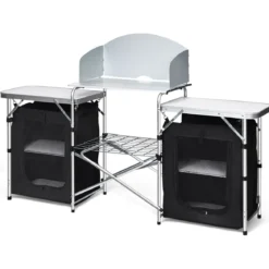 Campingküche 4 Fächer & 3 Bretter Reiseküche Campingschrank Stoffschrank Faltschrank Küchenbox Alu mit Tragetasche