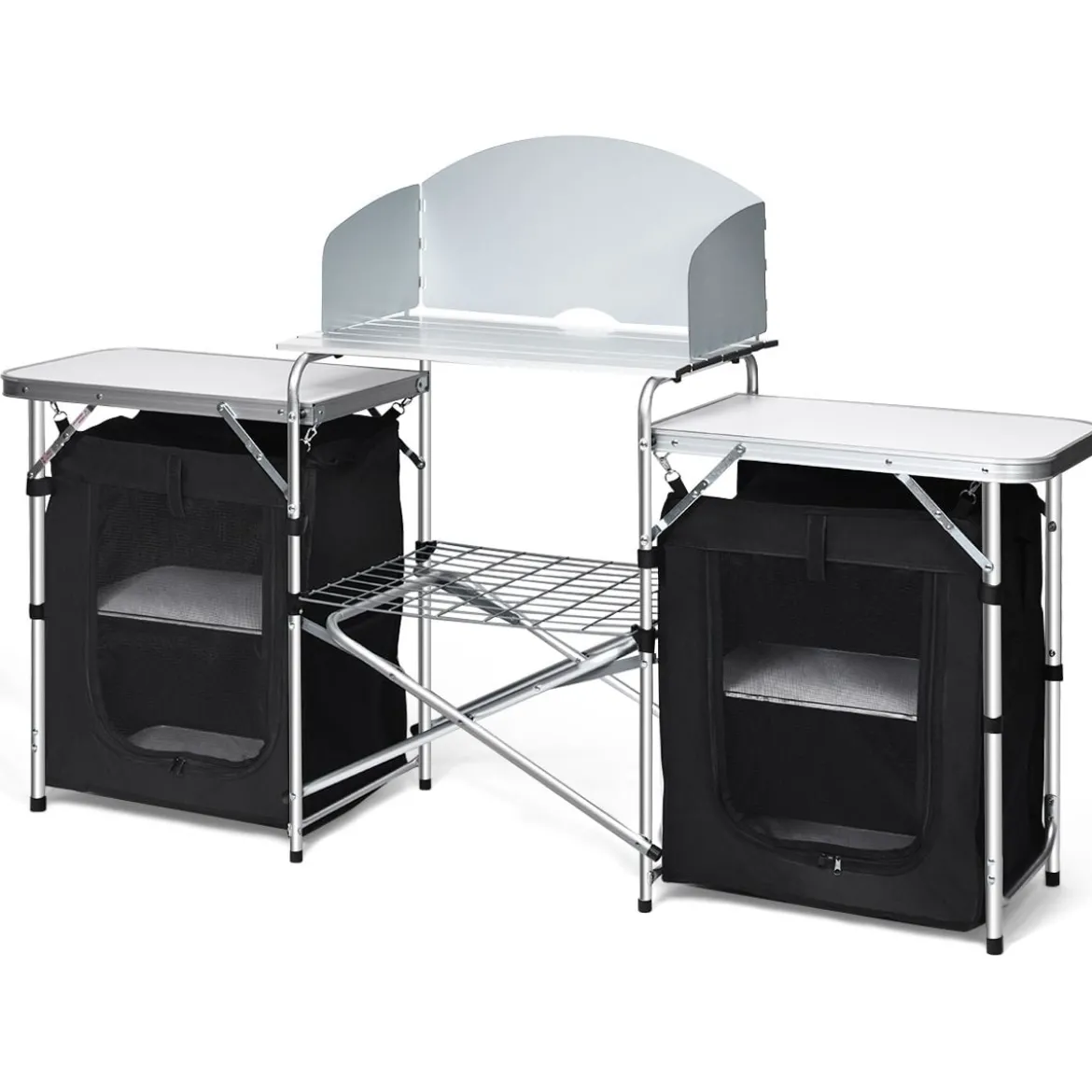 Campingküche 4 Fächer & 3 Bretter Reiseküche Campingschrank Stoffschrank Faltschrank Küchenbox Alu mit Tragetasche