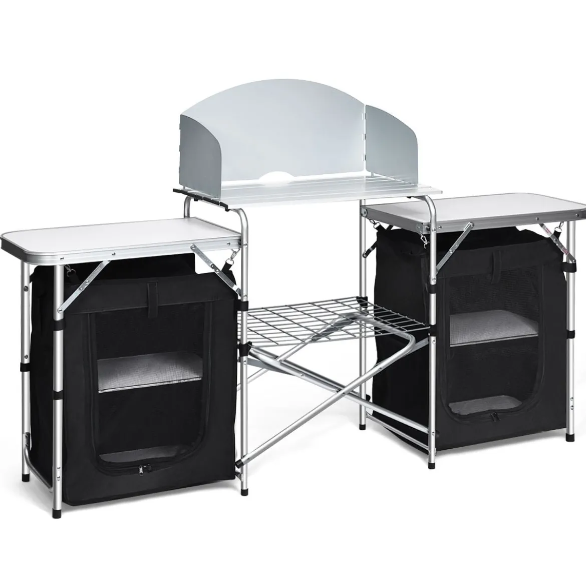 Campingküche 4 Fächer & 3 Bretter Reiseküche Campingschrank Stoffschrank Faltschrank Küchenbox Alu mit Tragetasche