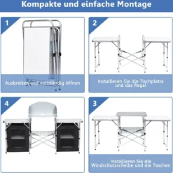 Campingküche 4 Fächer & 3 Bretter Reiseküche Campingschrank Stoffschrank Faltschrank Küchenbox Alu mit Tragetasche