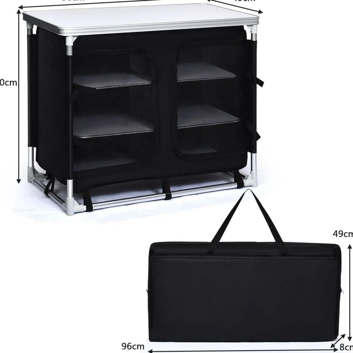Campingküche 6 Fächer & 1 Bretter Reiseküche Faltschrank Outdoor Camping Kochtisch Alu mit Tragetasche