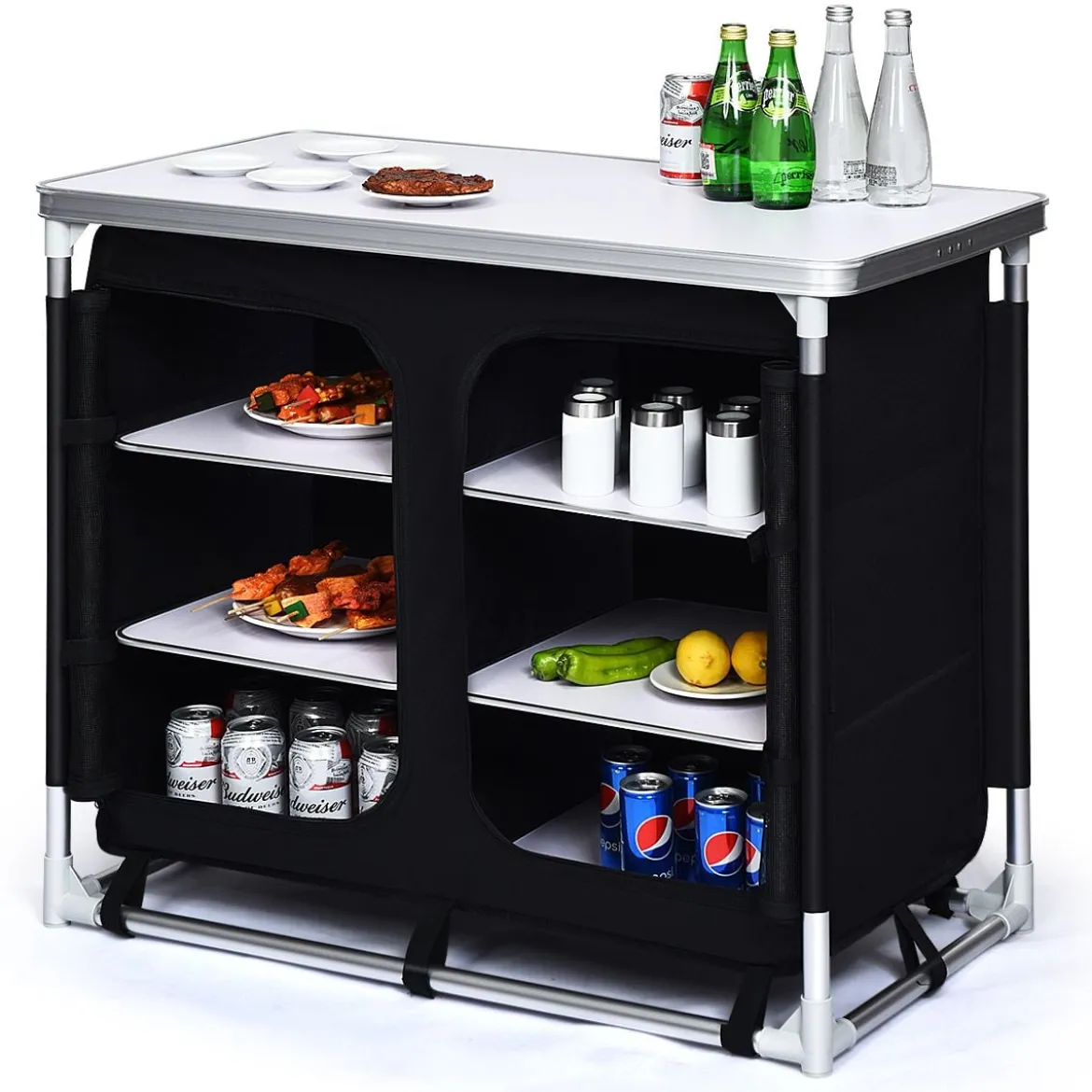 Campingküche 6 Fächer & 1 Bretter Reiseküche Faltschrank Outdoor Camping Kochtisch Alu mit Tragetasche