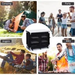 Campingküche 6 Fächer & 1 Bretter Reiseküche Faltschrank Outdoor Camping Kochtisch Alu mit Tragetasche