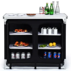 Campingküche 6 Fächer & 1 Bretter Reiseküche Faltschrank Outdoor Camping Kochtisch Alu mit Tragetasche