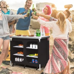 Campingküche 6 Fächer & 1 Bretter Reiseküche Faltschrank Outdoor Camping Kochtisch Alu mit Tragetasche