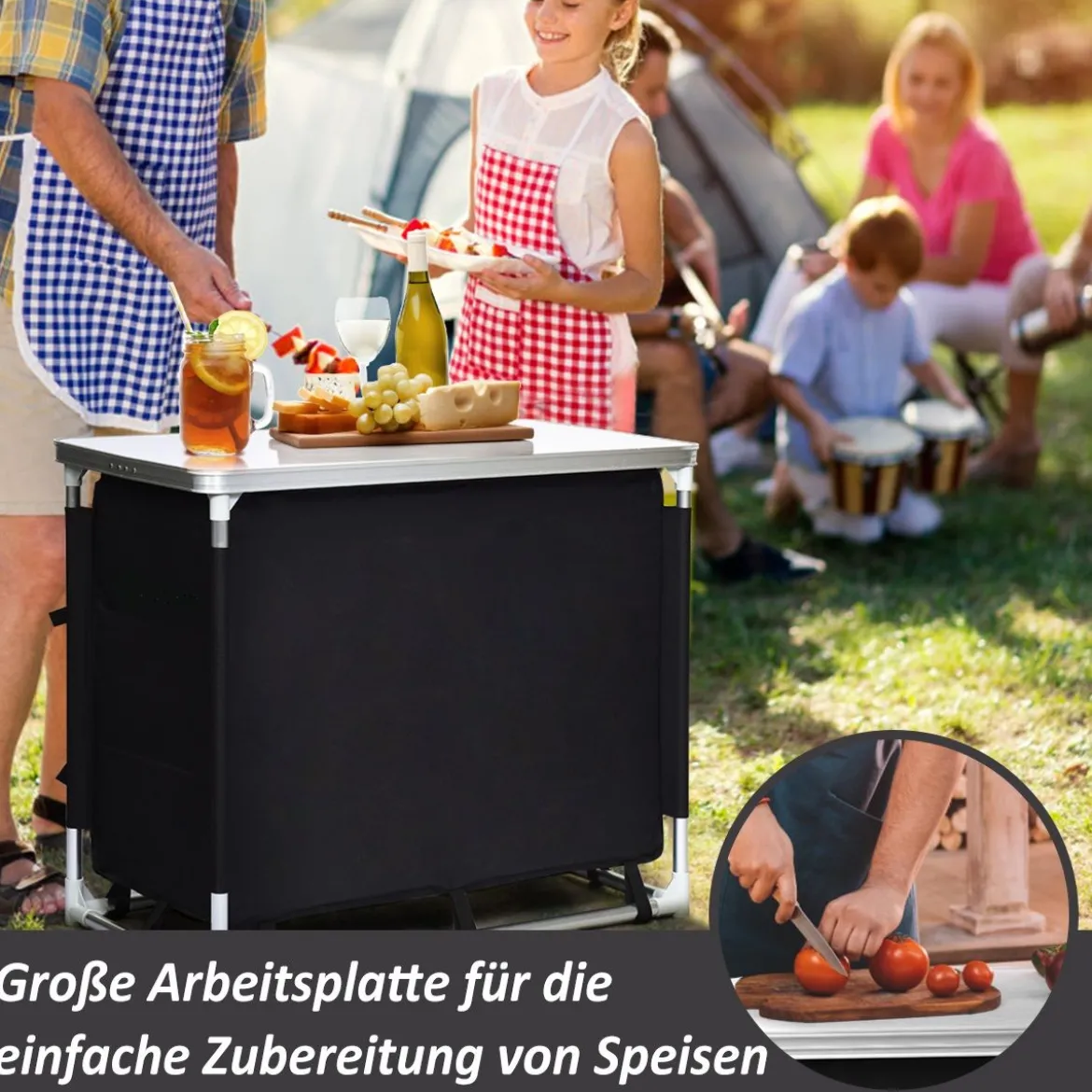 Campingküche 6 Fächer & 1 Bretter Reiseküche Faltschrank Outdoor Camping Kochtisch Alu mit Tragetasche