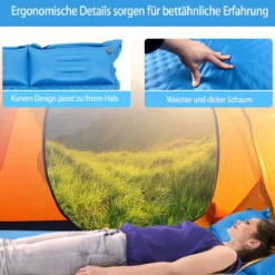Campingmatte mit Kissen 2 Personen Selbstaufblasende Campingmatte Camping Schlafmatte 187x131x4cm Blau