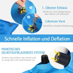 Campingmatte mit Kissen 2 Personen Selbstaufblasende Campingmatte Camping Schlafmatte 187x131x4cm Blau