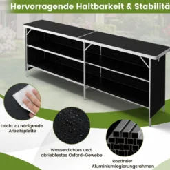 Campingschrank faltbar tragbare Campingküche mit 2-stöckigen Regalen 206 x 38 x 83 cm Schwarz