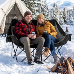 Campingstuhl Beheizter Doppel Klappstuhl mit 3 Heizstufen & 4 Heizzonen Gepolsterter Angelstuhl Schwarz