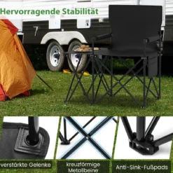 Campingstuhl faltbar 2er Set Klappstuhl mit Seitentisch Becherhalter & Seitentasche Schwarz