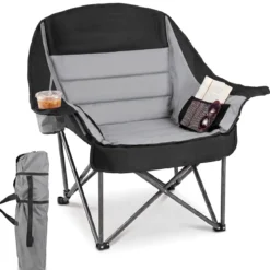 Campingstuhl Faltbar Gepolsterter Klappstuhl mit Getränkehalter Blastbar bis 225 kg Blau/Grau