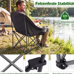 Campingstuhl Faltbar Gepolsterter Klappstuhl mit Getränkehalter Blastbar bis 225 kg Blau/Grau