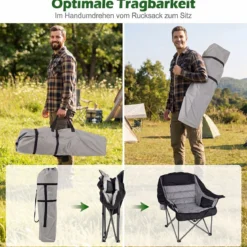 Campingstuhl Faltbar Gepolsterter Klappstuhl mit Getränkehalter Blastbar bis 225 kg Blau/Grau