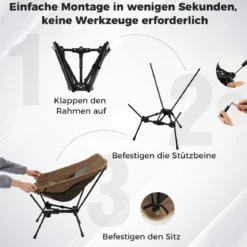 Campingstuhl faltbar ultraleichter Klappstuhl mit Seitentasche klappbarer Angelstuhl 150 kg Tragfähigkeit
