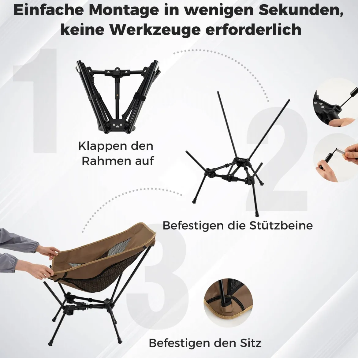 Campingstuhl faltbar ultraleichter Klappstuhl mit Seitentasche klappbarer Angelstuhl 150 kg Tragfähigkeit