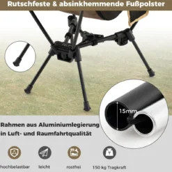 Campingstuhl faltbar ultraleichter Klappstuhl mit Seitentasche klappbarer Angelstuhl 150 kg Tragfähigkeit