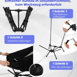 Campingstuhl faltbar ultraleichter Klappstuhl mit hoher Rückenlehne Kopfstützen & Seitentasche Schwarz