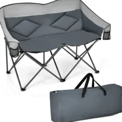 Campingstuhl für 2 Personen Klappstuhl mit 2 Sitzen 152 x 72 x 98 cm Grau