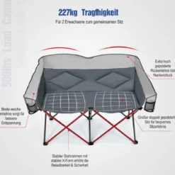 Campingstuhl für 2 Personen Klappstuhl mit 2 Sitzen 152 x 72 x 98 cm Grau
