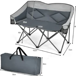 Campingstuhl für 2 Personen Klappstuhl mit 2 Sitzen 152 x 72 x 98 cm Grau