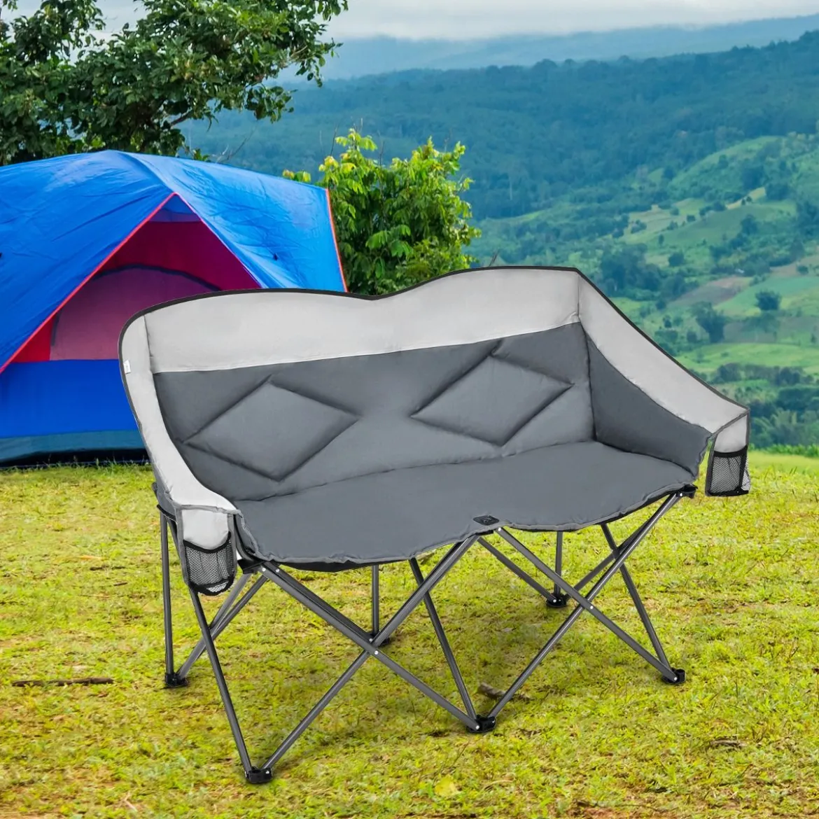 Campingstuhl für 2 Personen Klappstuhl mit 2 Sitzen 152 x 72 x 98 cm Grau