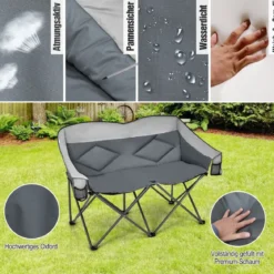 Campingstuhl für 2 Personen Klappstuhl mit 2 Sitzen 152 x 72 x 98 cm Grau