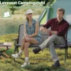 Campingstuhl für 2 Personen Klappstuhl mit abnehmbarem Kissen Seitentasche und Armlehnen Grau