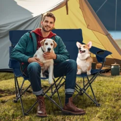 Campingstuhl für 2 Personen Klappstuhl mit Getränkehaltern & Armlehnen & Tragetasche