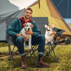 Campingstuhl für 2 Personen Klappstuhl mit Getränkehaltern & Armlehnen & Tragetasche