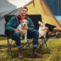 Campingstuhl für 2 Personen Klappstuhl mit Getränkehaltern & Armlehnen & Tragetasche