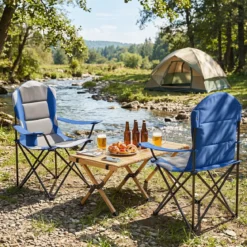 Campingstuhl Klappbar tragbarer Angelstuhl mit Getränkehalter Rutschfesten Füßen Blau