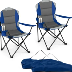 Campingstuhl Klappbar tragbarer Angelstuhl mit Getränkehalter Rutschfesten Füßen Blau