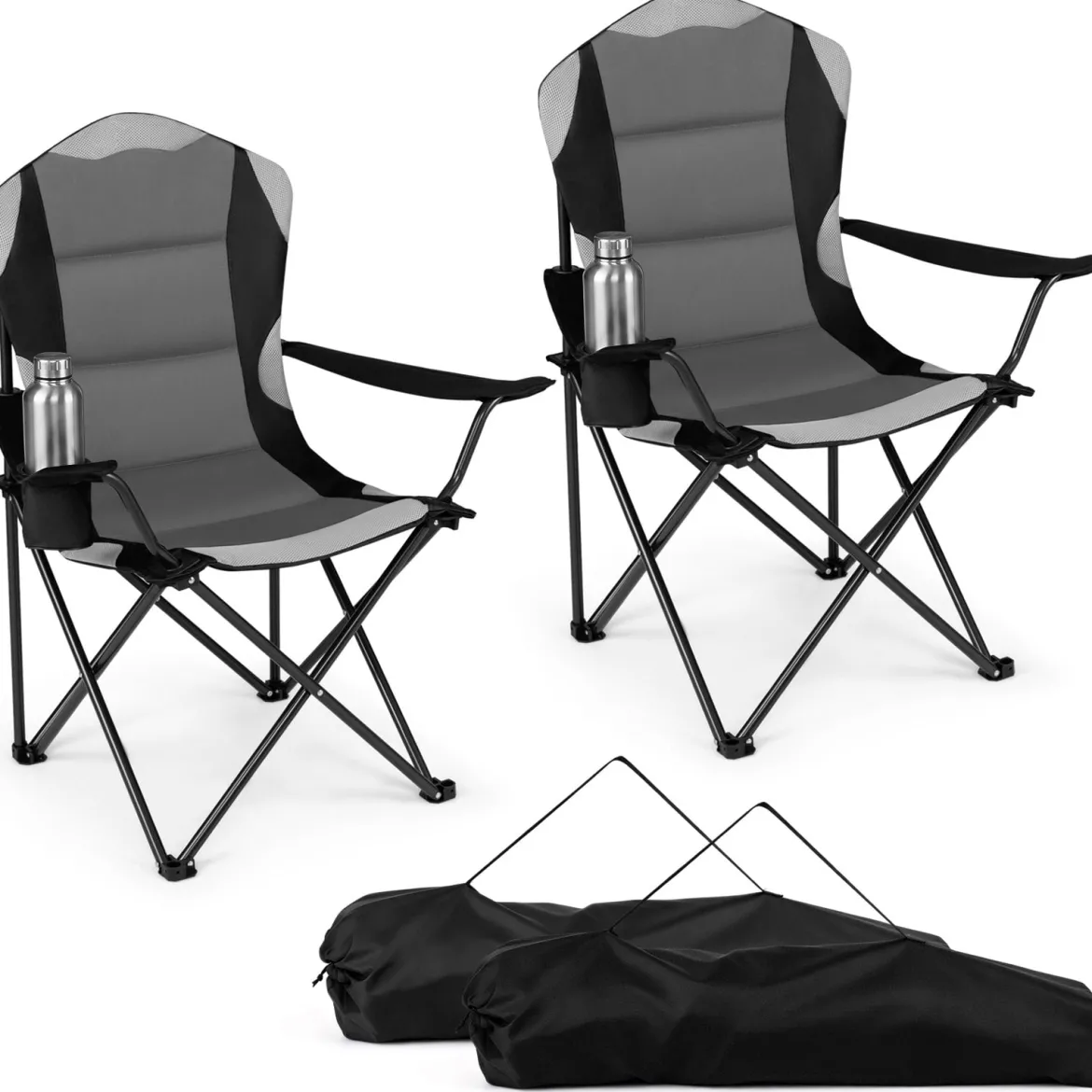 Campingstuhl Klappbar tragbarer Angelstuhl mit Getränkehalter Rutschfesten Füßen Schwarz