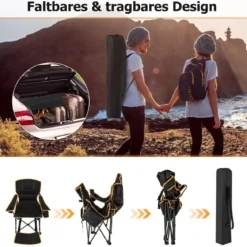 Campingstuhl mit Abnehmbarer Fußablage & Getränkehalter & Kühltasche Klappbarer Angelstuhl