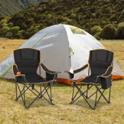 Campingstuhl mit Abnehmbarer Fußablage & Getränkehalter & Kühltasche Klappbarer Angelstuhl