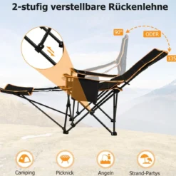 Campingstuhl mit Abnehmbarer Fußablage & Getränkehalter & Kühltasche Klappbarer Angelstuhl