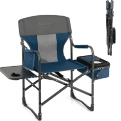Campingstuhl mit Seitentisch Kühltasche & Aufbewahrungstasche 113 x 56 x 98 cm Blau