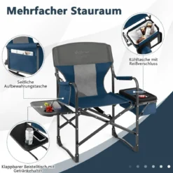 Campingstuhl mit Seitentisch Kühltasche & Aufbewahrungstasche 113 x 56 x 98 cm Blau