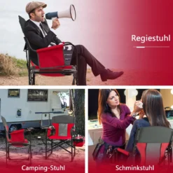 Campingstuhl mit Seitentisch & Kühltasche & Aufbewahrungstasche Klappbarer Angelstuhl Rot